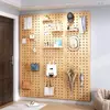 Painel de Furos de Madeira Maciça Prateleira de Parede Estante de Parede de Madeira Divisória Prateleira de Armazenamento Painel de Suspensão Prateleira de Parede