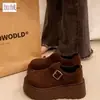 Sapatos de plataforma forrados com fleece com aumento de 7 cm de altura, sapatos femininos estilo Birkenstock, mocassins slip-on retrô outono/inverno 2025, sapatos de algodão para mulheres