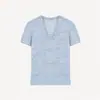 Ingredientes: 15% Lino, 85% Acrílico. Camiseta Fina de Punto de Manga Corta con Cuello en U, Estilo Verano, Adelgazante, Top Camiseta Ultra Pequeño para Mujer