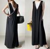 En Stock Verano 2026 Nuevo Estilo Japonés Bloques de Color Holgado Adelgazante Cuello en V Espalda Cruzada Vestido Sin Mangas Largo