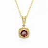 Colar de Moissanita Colorida Prata Esterlina S925 Pingente Quadrado Clássico com Diamantes Coloridos Corrente de Clavícula Fashionável Pedras Preciosas Coloridas Transfronteiriças Em Estoque