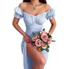 Verano 2026 Nueva Ropa para Mujer Transfronteriza Europea y Americana Vestidos sin Tirantes Color Sólido Vestido Plisado de Manga Corta Vestido Largo