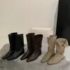 Primeiro encontro Ji Meilade retrô nicho camurça salto oculto dois-usos slouch boots Botas de cowboy western bico fino curtas