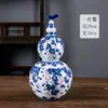 Pote de cerâmica azul e branco com padrão de cabaça para armazenamento de vinho, garrafa de licor vazia selada vintage, conjunto de caixa de presente para vinícola, garrafa de porcelana personalizada com texto e design