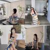 Vestido Suspensório Listrado Sexy Estilo Hong Kong Feminino Verão Praia Férias Vestido Longo Cintura Justa Tricô Saia Quadril