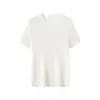 Camiseta de tricô de manga curta de alta qualidade, corte justo, imitação de lã pura, para mulheres, nova peça de verão, gola redonda, cor sólida, blusa base fina e respirável