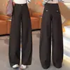 Calça Larga de Lyocell Marrom para Mulheres, Nova Coleção Primavera e Outono 2026 Estilo Coreano Simples de Perna Reta Longa Casual com Caimento