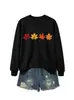 Amazon Wish sitio independiente casual, cómoda, a la moda para mujer, arce de cuatro hojas, otoño e invierno, nueva sudadera de cuello redondo y manga larga