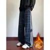 Calça Xadrez de Veludo Cotelê Transfronteiriça Masculina Outono Inverno com Plus Veludo Perna Reta Calças Largas Soltas Versátil Casual Calças Longas Masculinas