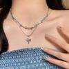 Colar de zircônia azul com quatro estrelas e camada dupla, feminino, verão, design de nicho, acessórios de moda, elegante, corrente de clavícula
