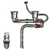 Accesorios para tubería de desagüe de fregadero de verduras de cocina, tubo de desagüe para lavabo, juego de desodorización de alcantarillado de doble ranura