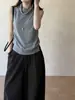 Árvore Paulownia da Montanha do Norte, colete de tricô feminino sem mangas com gola babada, estilo casual de outono, blusa base para usar por baixo, P188