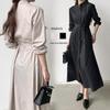 Foto real boa qualidade em estoque Coreia do Sul Dongdaemun 2023 Novo vestido camisa solto vestido com cadarço vestido longo