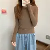 Otoño e Invierno Nuevo Cuello Redondo Ajustado Ceñido Manga Larga Básico Tejido Superior Suéter para Mujer Negro Talla Única Blanco