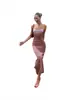 Vestido de Verano Europeo y Americano Estilo Nuevo con Lazo de Perlas Espalda Descubierta Adelgazante Línea A para Mujer Moda Falda Corta