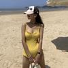 Traje de baño de una pieza para mujer, color sólido, encaje de hongo, ajustado, para pecho pequeño, para estudiante, vacaciones, excursión a la playa