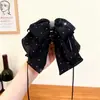 Presilha de Cabelo com Laço de Fita Cetim Estrelada para Rabo de Cavalo para Mulheres, Penteado Meio Preso, Grampo de Cabelo Elegante, Tiara, Fita