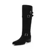 Primer Encuentro Ji Retro Gamuza Albaricoque Adelgazantes Fruncidas Botas Caña Ancha Punta Fina Tacón Grueso Hasta la Rodilla Vaquero Botas Vaqueras