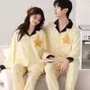 Pijama de Algodão Puro para Casal, Manga Longa e Calça Longa, Conjunto de Duas Peças Cardigan Masculino e Feminino, Conjunto de Duas Peças para Dormir e Lazer Transfronteiriço para Transmissão ao Vivo