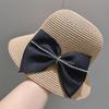 Chapéu de palha com protetor solar estilo Hepburn vintage, chapéu de pescador com laço de pérola, guarda-sol feminino de verão, chapéu de bacia dobrável estilo japonês