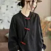Nueva camisa de manga larga de algodón y lino con cuello mao y botones, estilo chino, moda femenina, nueva colección primavera/otoño, versátil y casual, irradia elegancia