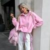 Sudadera Polar para Otoño e Invierno para Mujer 2026 Nuevo Estilo Europeo y Americano Estilo Perezoso Rosa Holgada Sudadera con Capucha Chaqueta de Lana de Cordero para Mujer