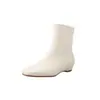 Botas delgadas de cuero cómodas y versátiles de tacón bajo 2026 otoño e invierno tacón bajo punta cuadrada cuero genuino casual color liso botas cortas para mujer