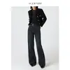 Atmosfera relaxada/novo jeans preto e cinza de cintura alta, perna larga, solto, reto, comprimento total, modelador para mulheres
