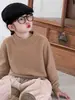 Suéter unisex versátil de otoño e invierno 100% lana para niños, color liso, cuello semialto, jersey, suéter base de corte holgado