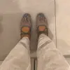 Encuentro Primero Temporada 2026 Nuevos Zapatos Planos Franceses Mary Jane con Punta Cuadrada, Malla de Pedrería y Moño