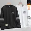 Camiseta de manga larga para hombre para otoño e invierno, marca de moda, corte holgado, forrada de forro polar, engrosada, camiseta básica casual, sudadera de cuello redondo para estudiantes jóvenes