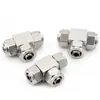 Conector de Tres Vías de Giro Rápido de Acero Inoxidable 304, Conector Rápido de Inserción Rápida Tipo T para Tubería de Aire, Reductor de Tubería Neumática Pu con Tuerca de Bloqueo