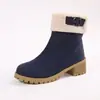 Botas Cortas de Felpa Acampanadas para Mujer Hebilla Tacón Grueso Cremallera Lateral Botas de Nieve Europeas y Americanas Tallas Grandes Forradas de Lana Calientes Botas para Mujer
