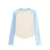Top interior térmico de doble cara para mujer para otoño e invierno, cálido, con bloques de color, manga larga raglán, con diseño en el dobladillo en negro, gris café, azul y amarillo