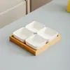 Prato de Cerâmica para Lanches com Compartimentos para Preparo de Chá no Fogão, Madeira de Bambu Sala de Estar Doce, Semente, Fruta Seca, Fruta e Prato Divisor para Petiscos Pequenos