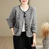 Abrigo de punto imitación visón con bloques de color estilo tweed, top corto ajustado estilo coreano para mujer, suéter