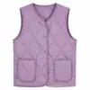 Chaleco de algodón color morado taro de fabricación industrial con costuras onduladas y bolsillos de parche cuadrados, de corte holgado para mujer, capa base de otoño e invierno
