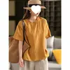 Sudeste Asiático Cruzamento Primavera e Outono Tamanho Grande Caimento Solto Casual Manga Média Cor Sólida Algodão e Linho Gola Redonda Top Comércio Exterior Dropshipping