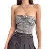 Estilo Europeo y Americano Verano 2026 Amazon Nuevo para Mujer Mezclilla Sexy Hombros Descubiertos Elástico Bustier Tubo Botonado