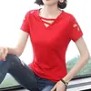 Camiseta de manga corta para mujer Verano 2021 Nueva para mujer Talla grande Hueca Bordada Manga corta Top para mujer Top para madre de mediana edad