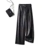 Nuevos pantalones de mujer para otoño e invierno, pantalones de cuero de pierna ancha de piel de oveja, pantalones rectos de cintura alta adelgazantes, pantalones largos holgados y adelgazantes
