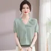 Nuevos Tops de Punto de Seda Helada de Manga Corta de Verano para Madres, Camisetas Sueltas de Moda de Gama Alta para Mujeres de Mediana Edad, Estilo Delgado