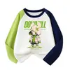 Camiseta de Algodón Puro de Moda para Niños, Estilo Nuevo para Niños Mayores, Manga Ranglán, Cuello Redondo, Manga Larga, Camiseta Básica