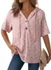 2026 Roupas Femininas Europeias e Americanas Novo Estilo de Verão da Amazon Blusa de Manga Curta com Capuz Ajustável e Botões Waffle Decote V