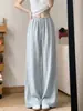 Pantalones de Lino Azul Claro de Pierna Ancha para Mujer Verano 2026 Nuevos de Cintura Alta Holgados Rectos Hielo de Seda Algodón Fresco Lino Casual