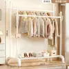 Cabide de Roupas de Barra Dupla para Quarto, Cabide de Roupas Móvel de Chão Doméstico, Rack Interno para Armazenamento e Secagem de Roupas e Chapéus