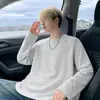 Camiseta branca e cinza de manga comprida masculina americana patchwork desconstruído gola redonda moletom outono silhueta simples casual camada interna camada base