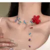 Amiciosa Chica Brillante Flor de Dopamina de Primavera Gargantilla de Perlas Azules Cadena para Clavícula