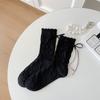 Meias brancas femininas estilo balé com laço de fita meias de renda média meias empilhadas estilo japonês lolita meias femininas de algodão