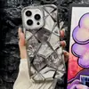 Adequado para iphone16ProMax galvanizado mármore tridimensional 15/14 cubo d'água gradiente capa protetora tridimensional